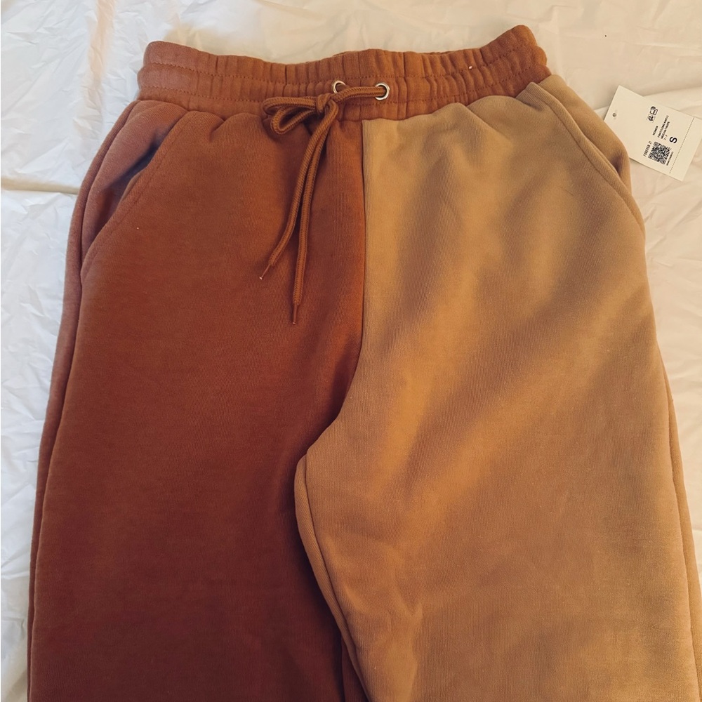 Colorblock brown fleece sweatpants
